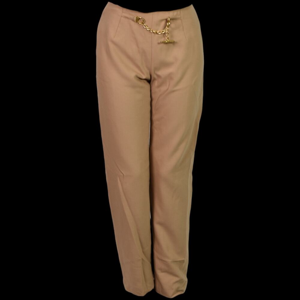Oscar de La Renta Trousers Tan Wool Chain High Waist Dress Pant Tapered 2 Petite